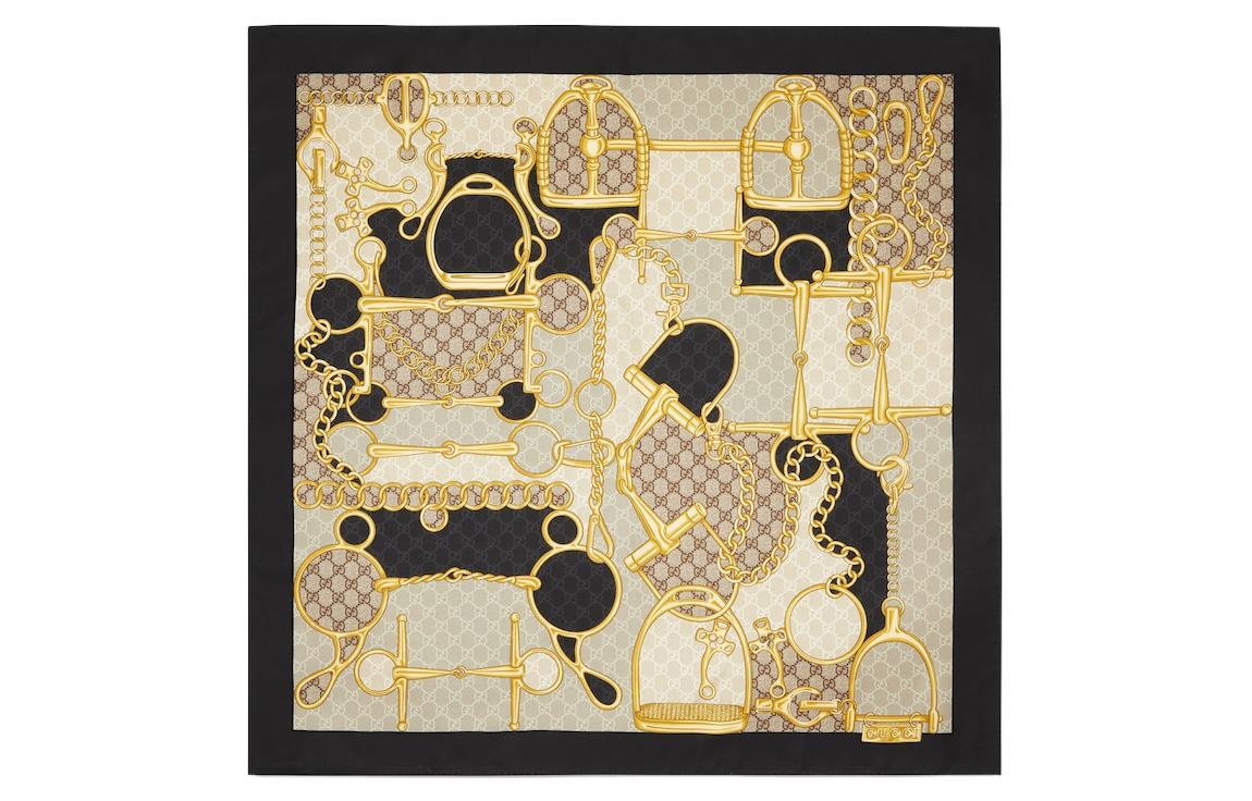 (Women) GUCCI Chain Print Silk Scarf Beige for Women 7646553G0011079
