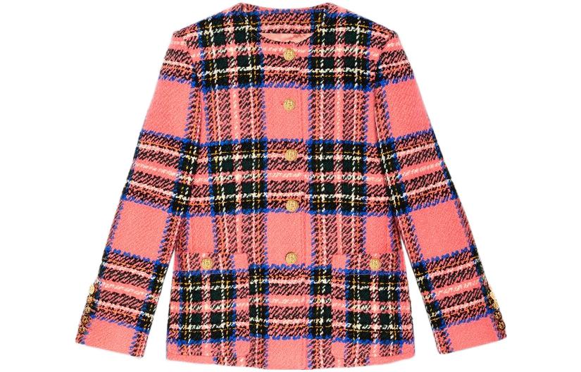 (Women) Gucci Check Button Long Sleeve Jacket Women FW22 Pink 711528-ZAKFM-4937