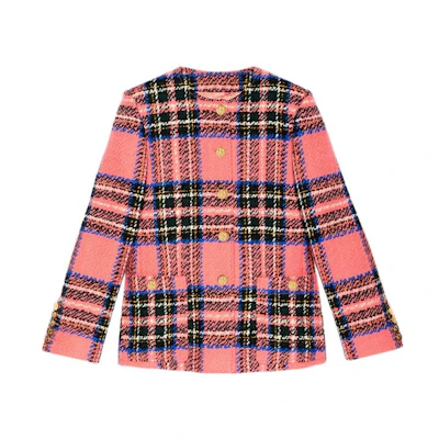 (Women) Gucci Check Button Long Sleeve Jacket Women FW22 Pink 711528-ZAKFM-4937