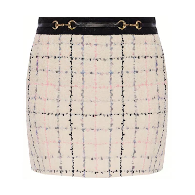 (Women) Gucci Checkered Trim Short Skirt Beige 550746-Z8AAU-9283