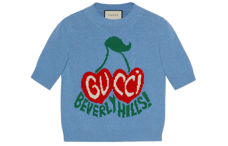 (Women) GUCCI Cherry Embroidered Short Wool Sweater Light Blue 631467-XKBHI-4318 圖 2