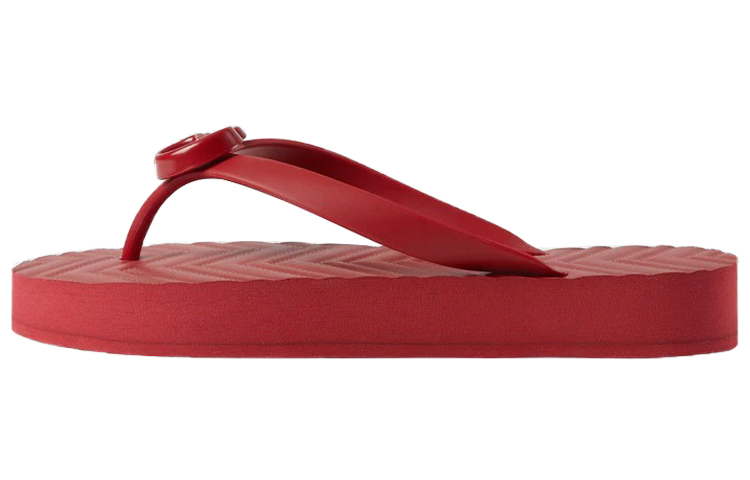 (Women) Gucci Chevron Thong Sandal Hibiscus Red Rubber 655463-J8710-6433