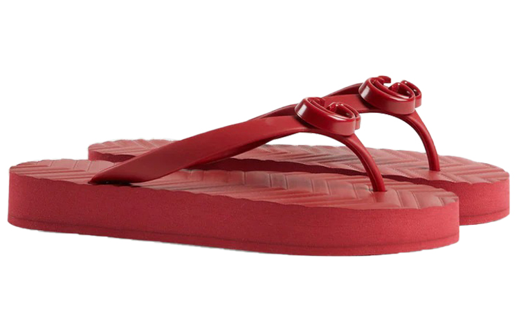Order (Women) Gucci Chevron Thong Sandal Hibiscus Red Rubber 655463-J8710-6433