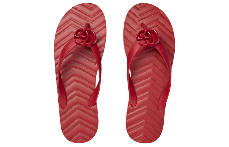 Lookbook (Women) Gucci Chevron Thong Sandal Hibiscus Red Rubber 655463-J8710-6433