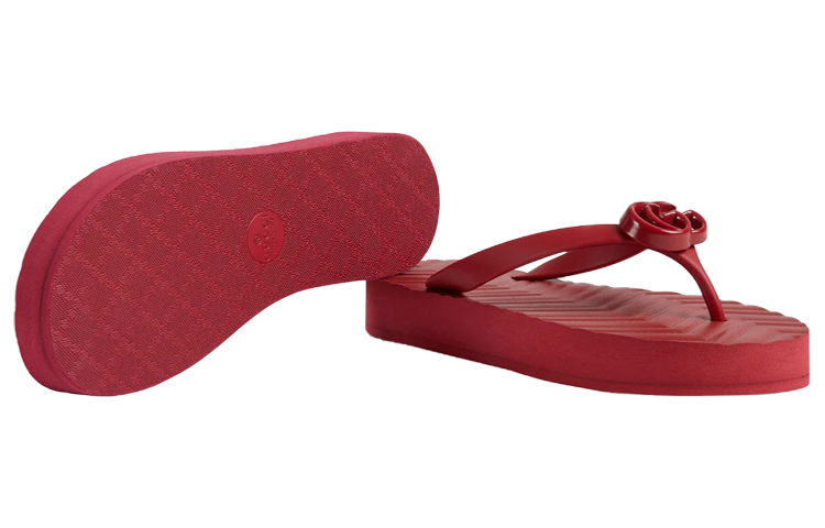 Purchase (Women) Gucci Chevron Thong Sandal Hibiscus Red Rubber 655463-J8710-6433