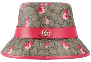 (Women) GUCCI Chinese New Year Dragon Baby Print Pink Leather Canvas Bucket Hat Women. 7741923HAXP9772 (Women) GUCCI Chinese New Year Dragon Baby Print Pink Leather Canvas Bucket Hat Women. 7741923HAXP9772