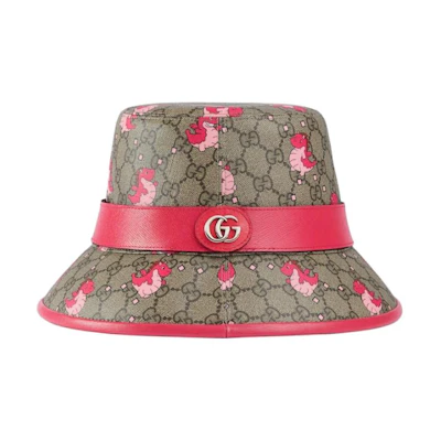 (Women) GUCCI Chinese New Year Dragon Baby Print Pink Leather Canvas Bucket Hat Women. 7741923HAXP9772