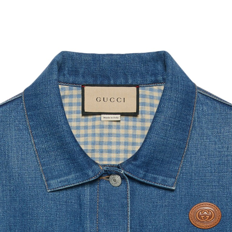 Sizing (Women) GUCCI Chinese New Year SS22 Blue Cotton Button Badge Denim Jacket Womens. 683731-XDBV7-4447