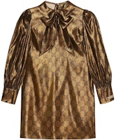(Women) Gucci Chinese New Year SS23 Gold Logo Print Long Sleeve Dress 729587-ZAL0Q-7734 (Women) Gucci Chinese New Year SS23 Gold Logo Print Long Sleeve Dress 729587-ZAL0Q-7734