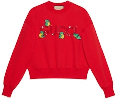 (Women) Gucci Chinese New Year SS24 Cartoon Logo Embroidered Sweatshirt Women Red 773769-XJGEA-6429 (Women) Gucci Chinese New Year SS24 Cartoon Logo Embroidered Sweatshirt Women Red 773769-XJGEA-6429