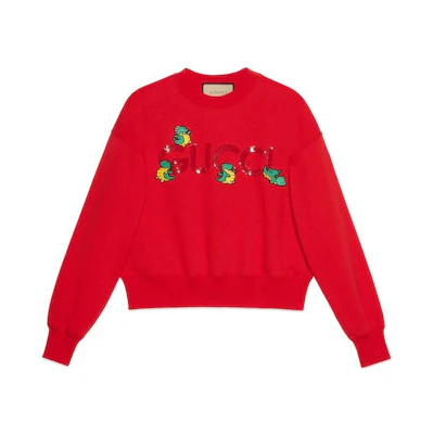 (Women) Gucci Chinese New Year SS24 Cartoon Logo Embroidered Sweatshirt Women Red 773769-XJGEA-6429