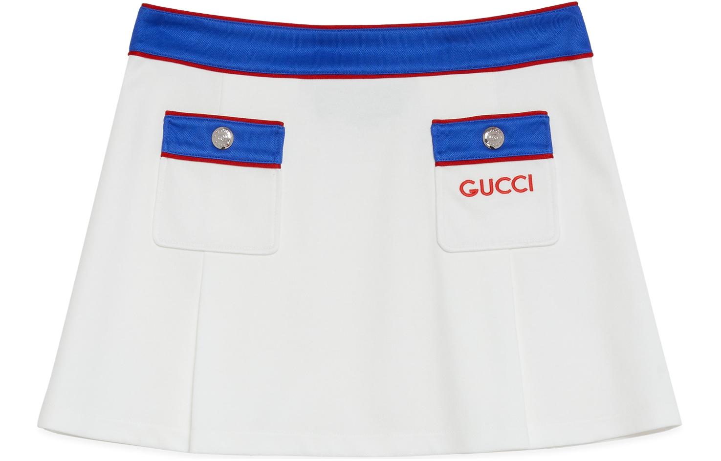 (Women) Gucci Chinese New Year SS24 Embroidered Logo Knit Mini Skirt Off-White 774230-XJGD9-9799