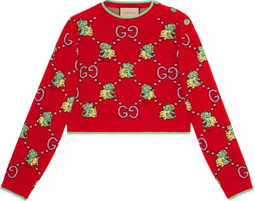 (Women) Gucci Chinese New Year SS24 GG Dinosaur Print Red Sweater 777204-XKDWY-6375 Buy (Women) Gucci Chinese New Year SS24 GG Dinosaur Print Red Sweater 777204-XKDWY-6375