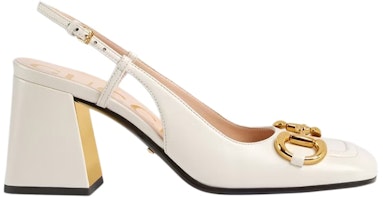 (Women) Gucci Chunky mid-heel slingback with Horsebit 'White' 643892-C9D00-9022 (Women) Gucci Chunky mid-heel slingback with Horsebit 'White' 643892-C9D00-9022