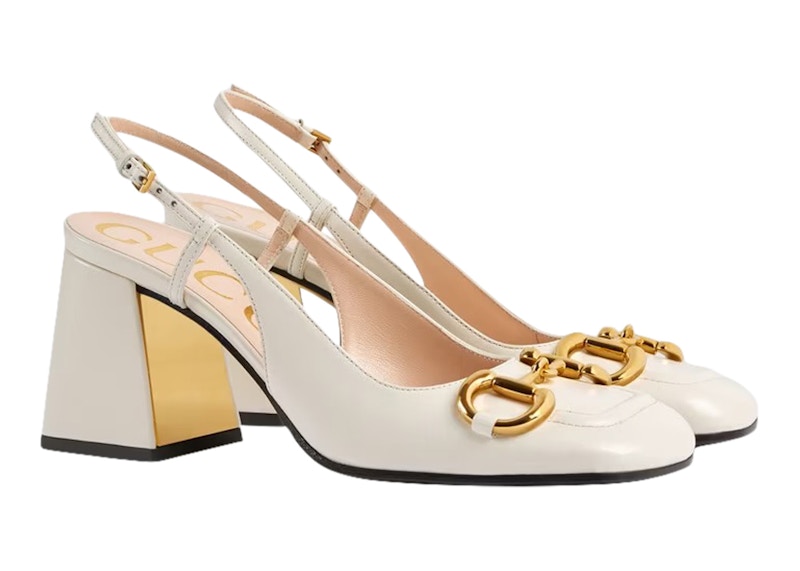 Order (W) Gucci Chunky Tumit Sederhana Slingback dengan Horsebit 'Putih' 643892-C9D00-9022