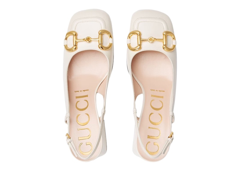 Lookbook (W) Gucci Chunky Tumit Sederhana Slingback dengan Horsebit 'Putih' 643892-C9D00-9022