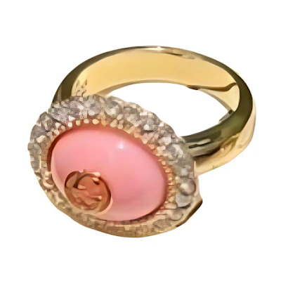 (Women) GUCCI Classic Double G Pink Crystal Resin Metal Ring for Women. 753903-I9875-8522