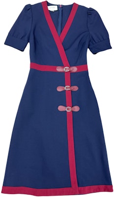 (Women) Gucci Colorblock Mid-Length V-Neck Zipper Back Dress Blue 598884-XJB8L-4175 Buy (Women) Gucci Colorblock Mid-Length V-Neck Zipper Back Dress Blue 598884-XJB8L-4175