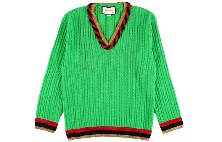 (Women) Gucci Colorblock V-Neck Knit Sweater Green 526696-X9W62-3863