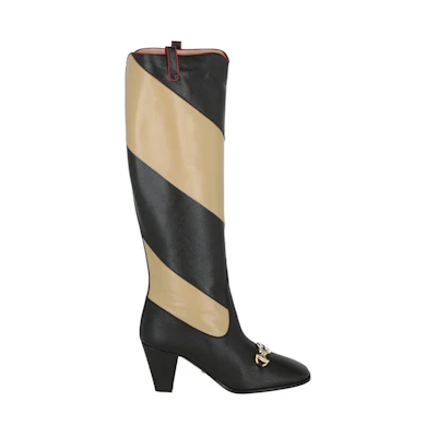 (W) Gucci Colorblocked Leather Boots Black Tan