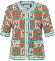 (Women) GUCCI Contrast Letter Logo Knit Short Sleeve Top Women Green. 691588-XKCAL-6208 (Women) GUCCI Contrast Letter Logo Knit Short Sleeve Top Women Green. 691588-XKCAL-6208