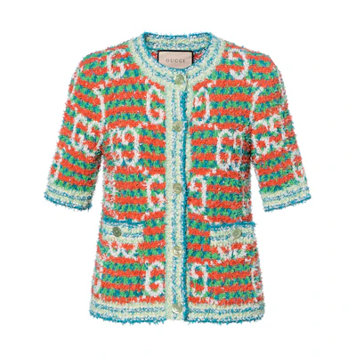 (Women) GUCCI Contrast Letter Logo Knit Short Sleeve Top Women Green. 691588-XKCAL-6208