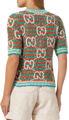 (W) GUCCI綠色女士對比字母Logo針織短袖上衣 691588-XKCAL-6208 Shop (W) GUCCI綠色女士對比字母Logo針織短袖上衣 691588-XKCAL-6208