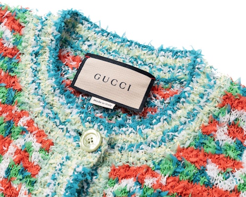 (W) GUCCI綠色女士對比字母Logo針織短袖上衣 691588-XKCAL-6208 2