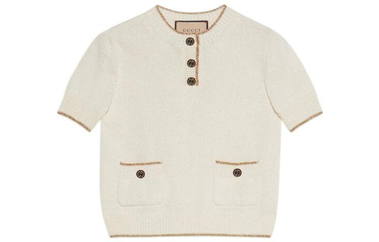 (Women) Gucci Contrast Trim Crew Neck T-Shirt Beige 691576-XKCHF-9858