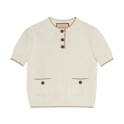(Women) Gucci Contrast Trim Crew Neck T-Shirt Beige 691576-XKCHF-9858
