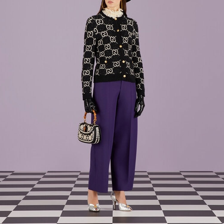 Lookbook (W) GUCCI Cosmogonie SS23 黑色标志提花针织开衫. 731718-XKC1L-1289