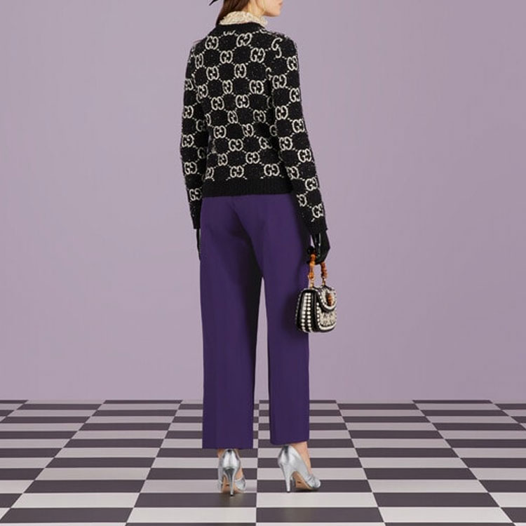 Shop (W) GUCCI Cosmogonie SS23 黑色标志提花针织开衫. 731718-XKC1L-1289