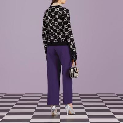 (W) GUCCI Cosmogonie SS23 黑色标志提花针织开衫. 731718-XKC1L-1289 Shop (W) GUCCI Cosmogonie SS23 黑色标志提花针织开衫. 731718-XKC1L-1289