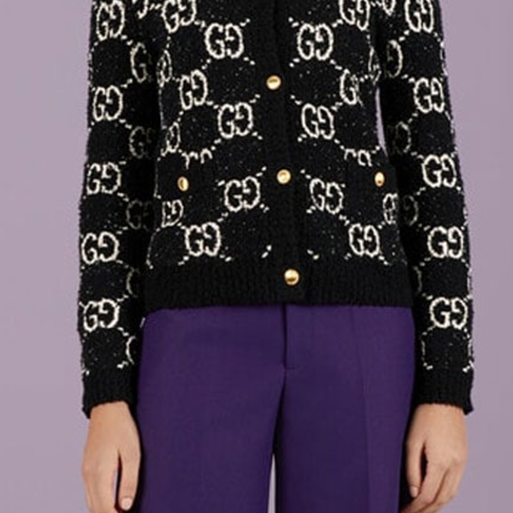 Sizing (W) GUCCI Cosmogonie SS23 黑色标志提花针织开衫. 731718-XKC1L-1289