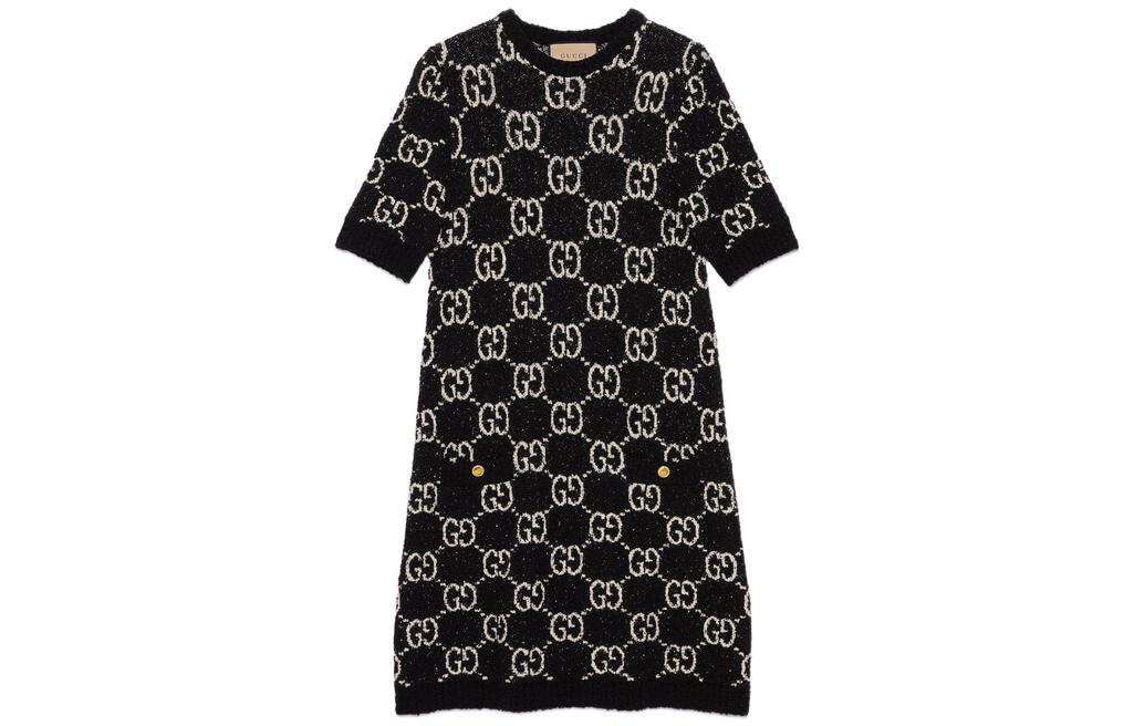 (Women) Gucci Cosmogonie SS23 Black GG Jacquard Midi Dress for Women 731720-XKC1L-1289