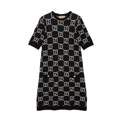 (Women) Gucci Cosmogonie SS23 Black GG Jacquard Midi Dress for Women 731720-XKC1L-1289