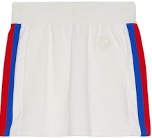 (Women) Gucci Cotton Jersey Mini Skirt with Striped Embroidery in Off-White 773725-XJF8W-9088 (Women) Gucci Cotton Jersey Mini Skirt with Striped Embroidery in Off-White 773725-XJF8W-9088
