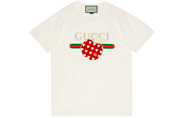 (Women) Gucci Cream Heart Apple Loose Fit Oversized T-Shirt 615044-XJDOI-9088
