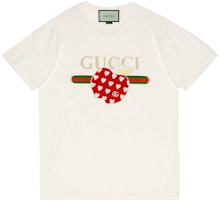 (Women) Gucci Cream Heart Apple Loose Fit Oversized T-Shirt 615044-XJDOI-9088 (Women) Gucci Cream Heart Apple Loose Fit Oversized T-Shirt 615044-XJDOI-9088