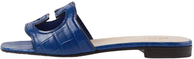 (Women) Gucci Crocodile Skin Open-Toe Slide 'Blue Fashion' 694451-E5V00-4520 (Women) Gucci Crocodile Skin Open-Toe Slide 'Blue Fashion' 694451-E5V00-4520