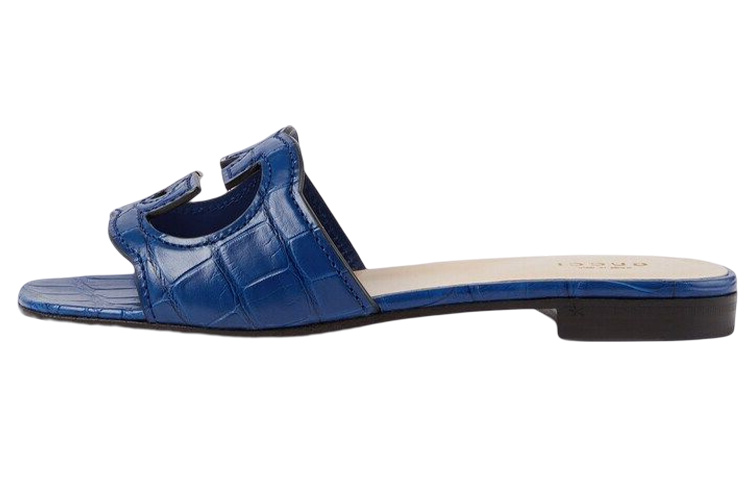 (Women) Gucci Crocodile Skin Open-Toe Slide 'Blue Fashion' 694451-E5V00-4520