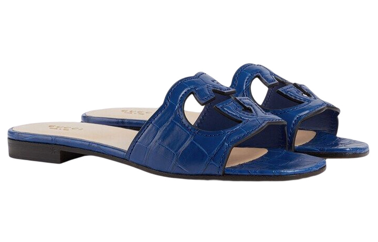 Order (W) Gucci Kulit Buaya Selipar Terbuka 'Blue Fashion' 694451-E5V00-4520
