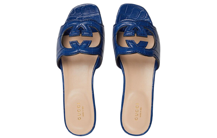 Lookbook (W) Gucci Kulit Buaya Selipar Terbuka 'Blue Fashion' 694451-E5V00-4520
