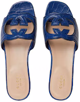 Lookbook (Women) Gucci Crocodile Skin Open-Toe Slide 'Blue Fashion' 694451-E5V00-4520