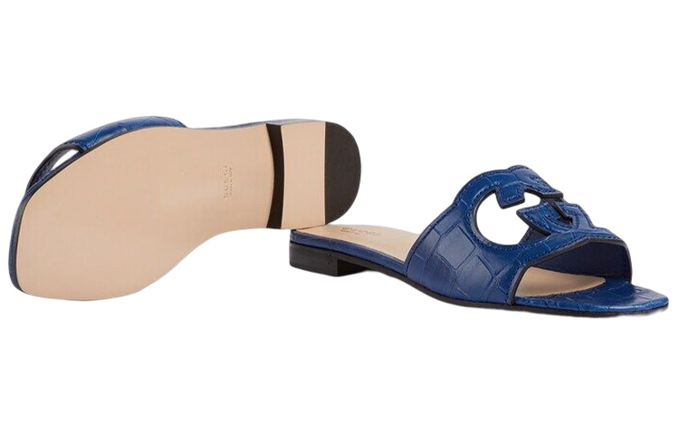 Purchase (W) Gucci Kulit Buaya Selipar Terbuka 'Blue Fashion' 694451-E5V00-4520