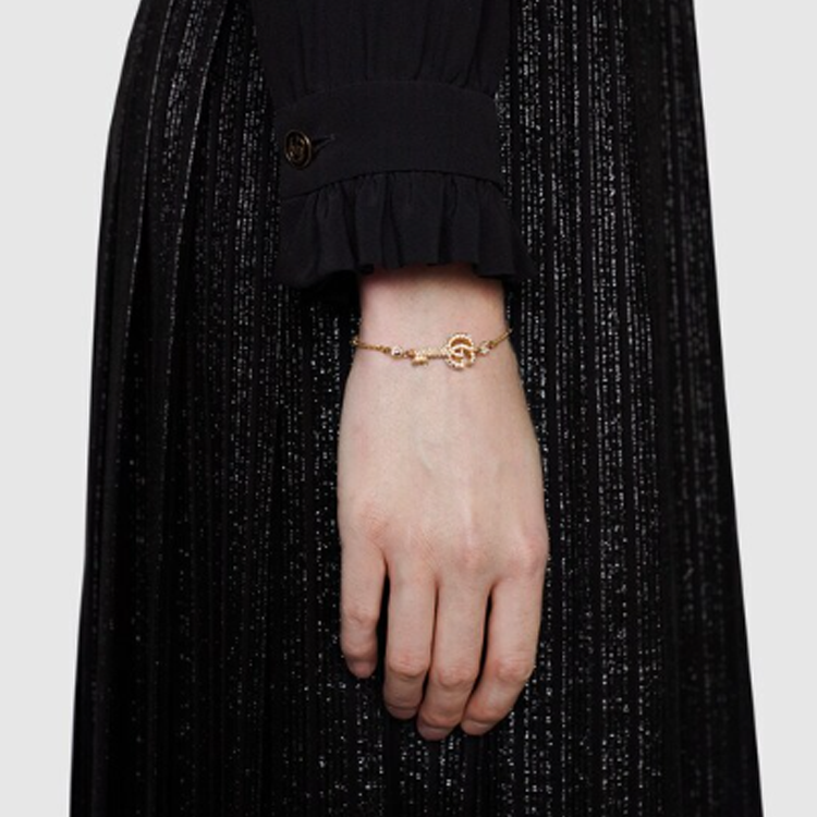 Purchase (Women) GUCCI Crystal Double G Bracelet for Women - Gold 645623-J1D50-8062