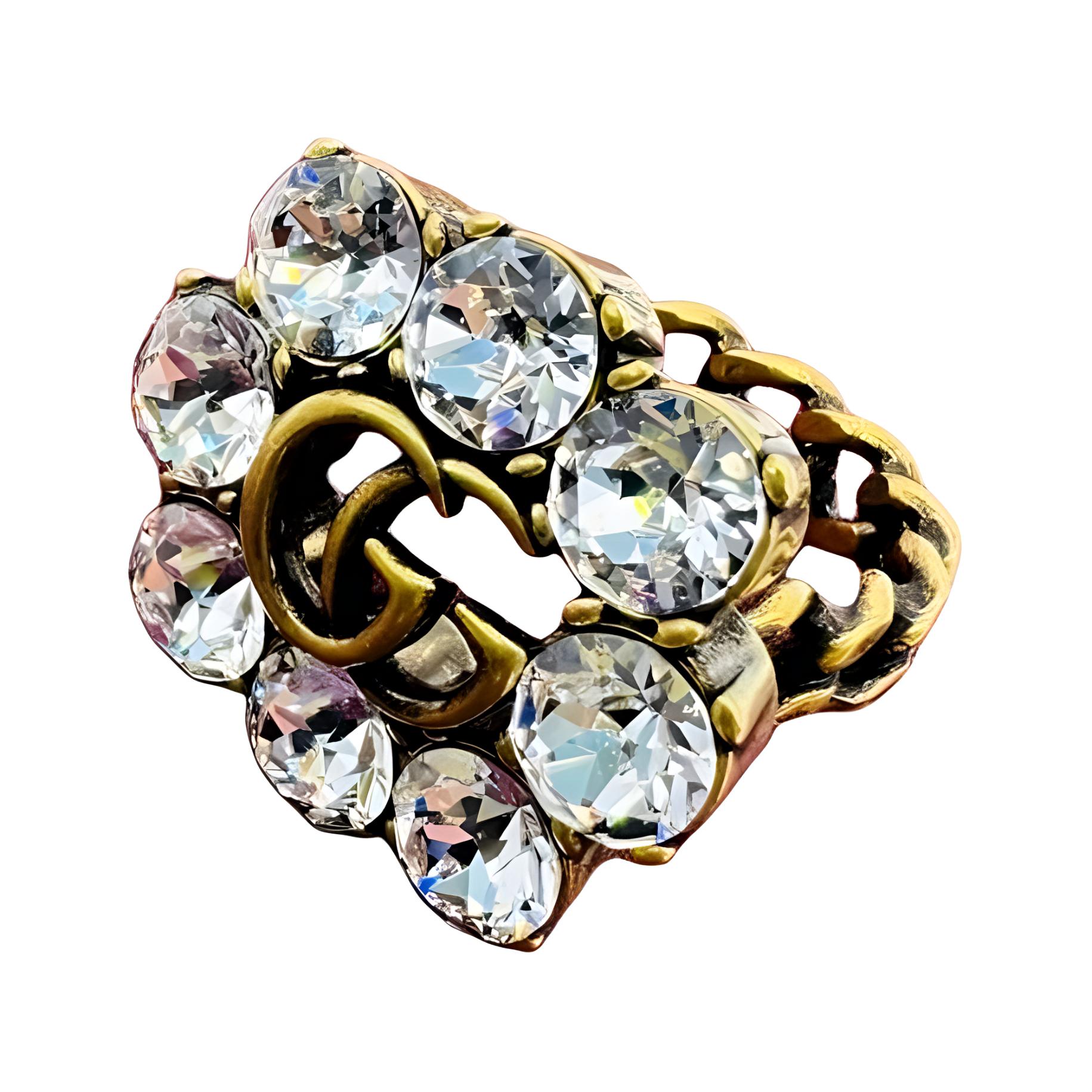 (Women) GUCCI Crystal Double G Ring Transparent 24cm Fashion Jewelry 645686-J1D50-8062