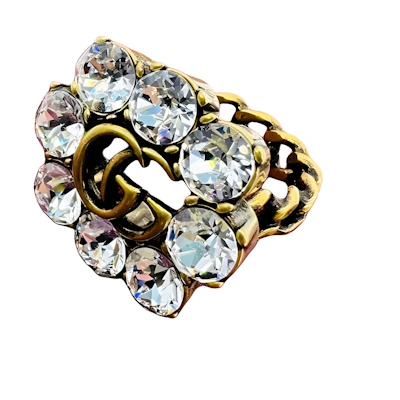 (Women) GUCCI Crystal Double G Ring Transparent 24cm Fashion Jewelry 645686-J1D50-8062