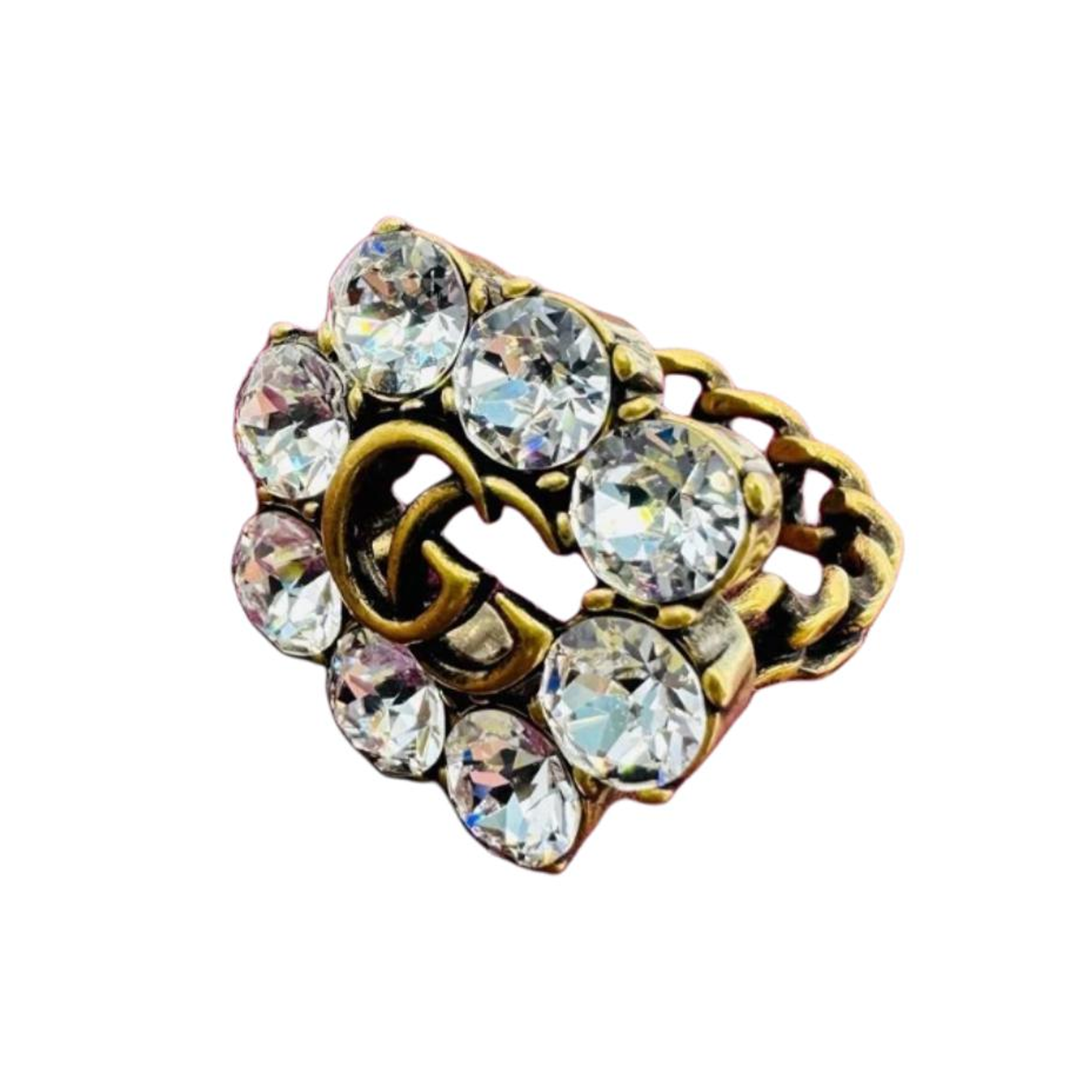 Order (Women) GUCCI Crystal Double G Ring Transparent 24cm Fashion Jewelry 645686-J1D50-8062