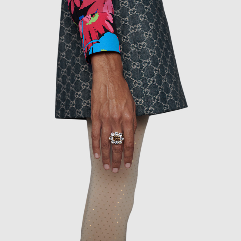 Shop (Women) GUCCI Crystal Double G Ring Transparent 24cm Fashion Jewelry 645686-J1D50-8062